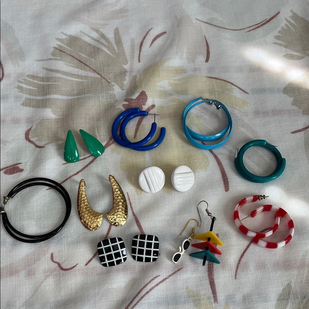Assorted Colorful Hoop and Stud Earring set. VINTAGE. 1980s & 90s!